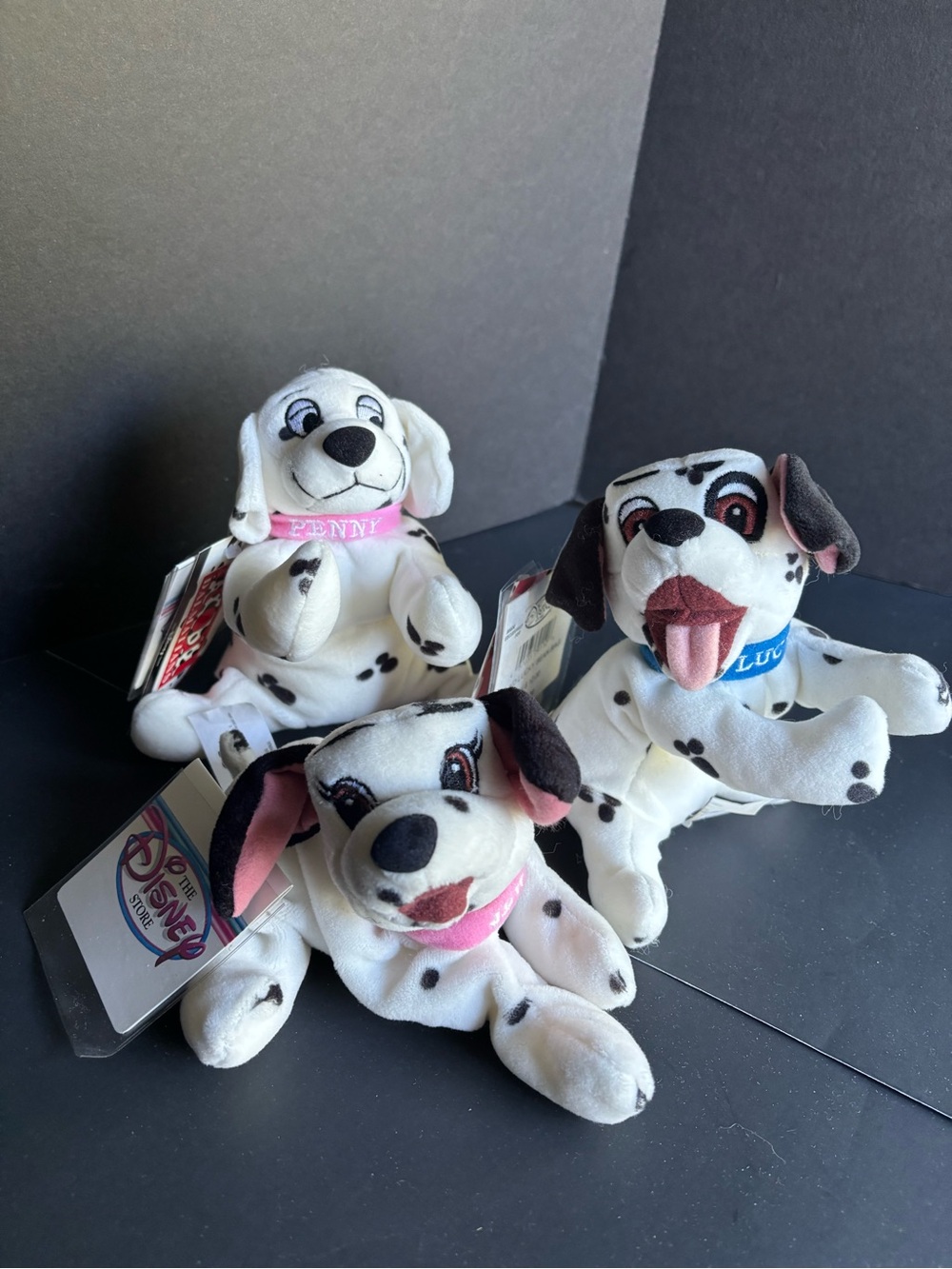 VTG Disney Store 101 Dalmatians Mini Bean Bag Plush Bundle-Lucky, Penny & Jewel